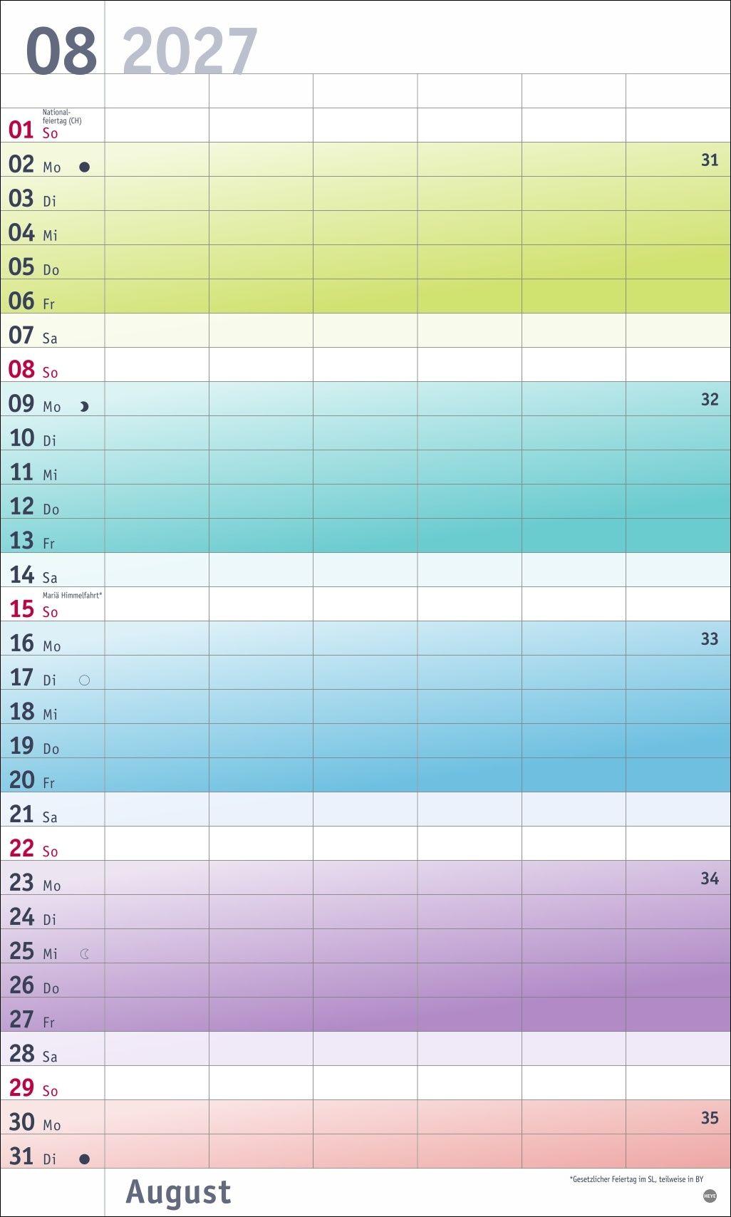 Beispielinhalt (Bild) Bunte Wochen Familienplaner XL 2027