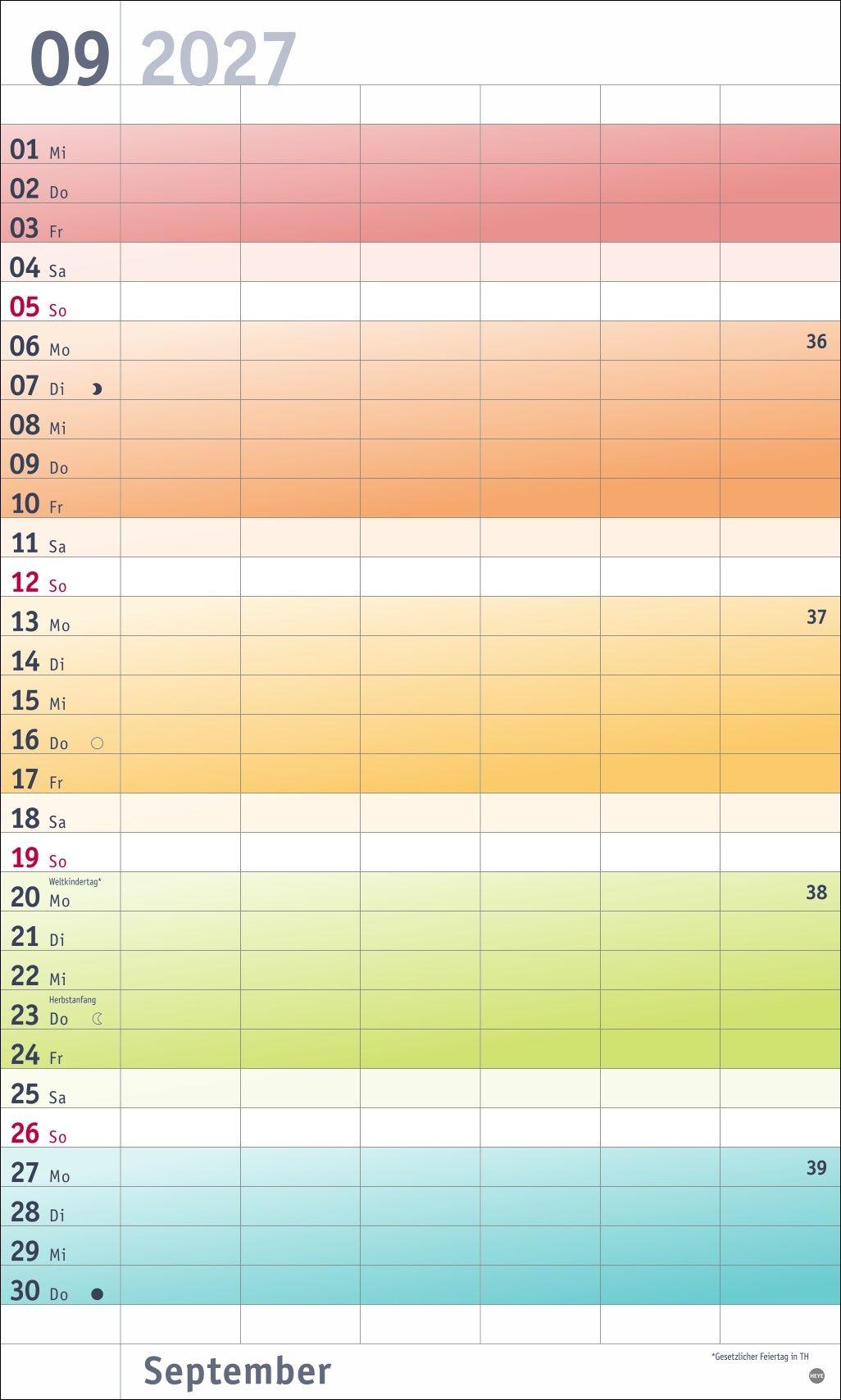 Beispielinhalt (Bild) Bunte Wochen Familienplaner XL 2027