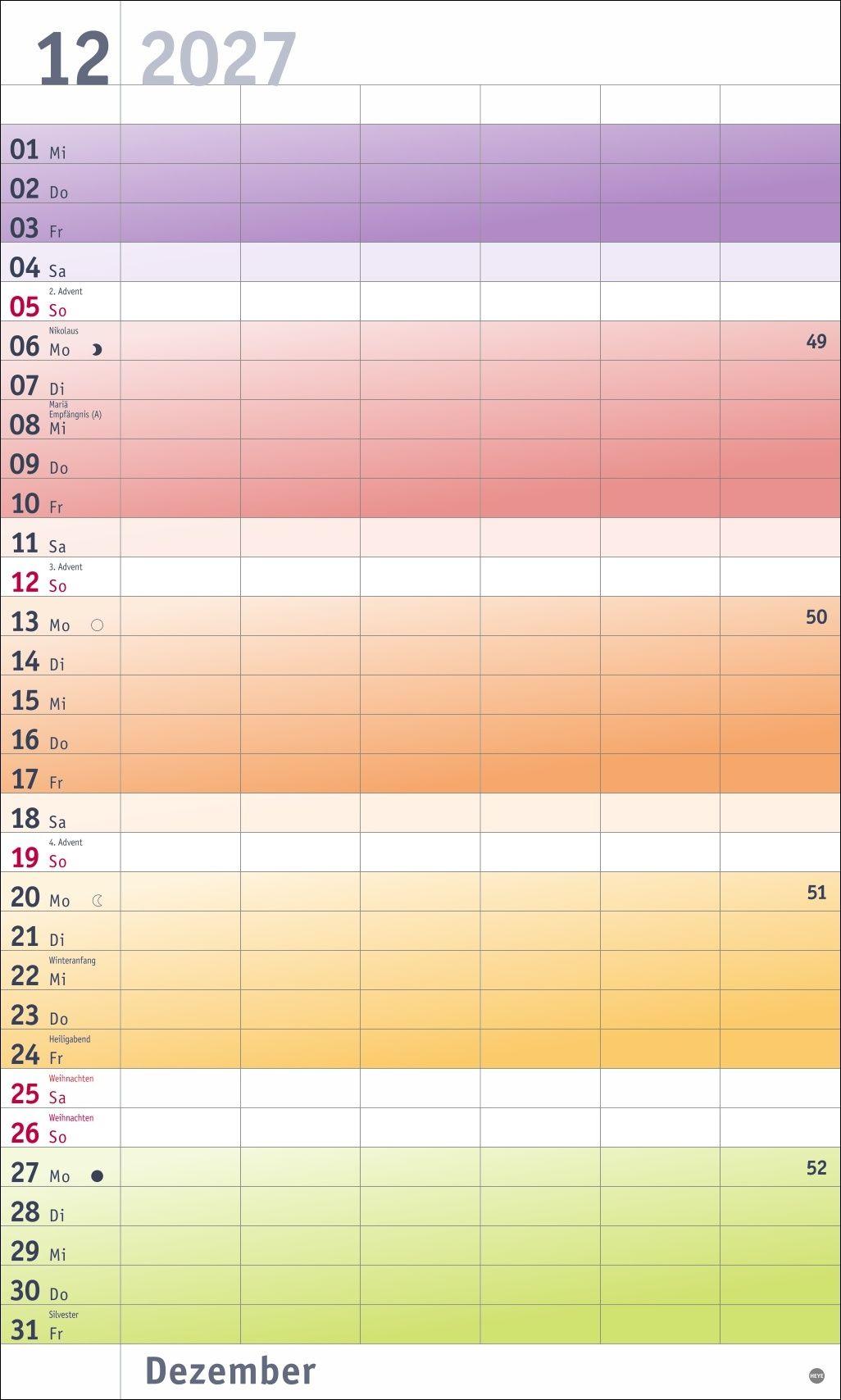 Beispielinhalt (Bild) Bunte Wochen Familienplaner XL 2027