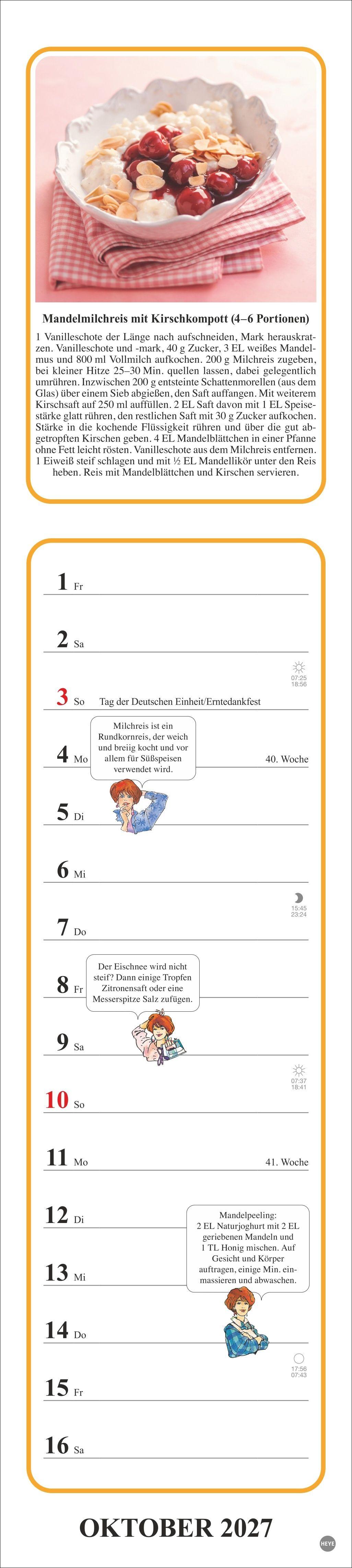 Beispielinhalt (Bild) Tante Clara Küchenkalender 2027