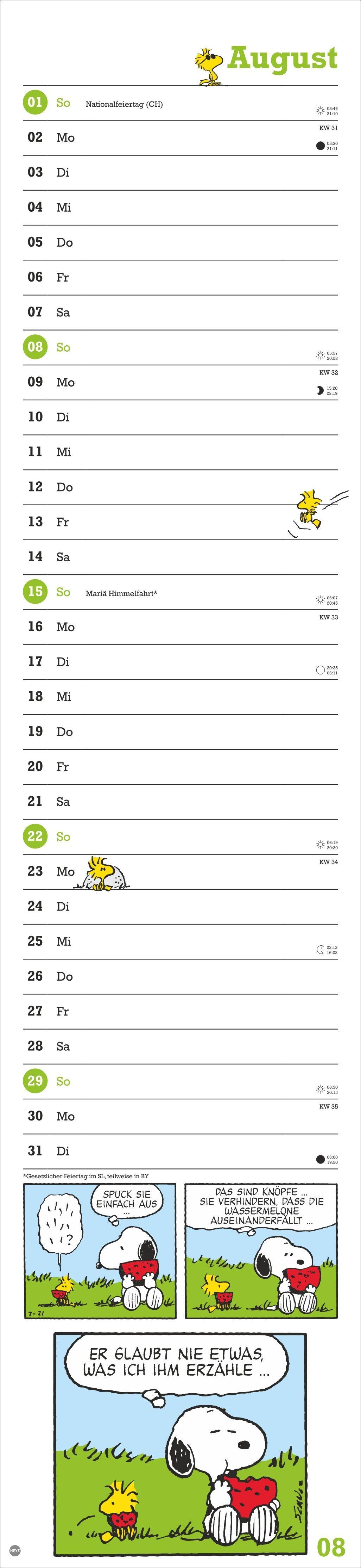 Beispielinhalt (Bild) Peanuts Superlangplaner 2027