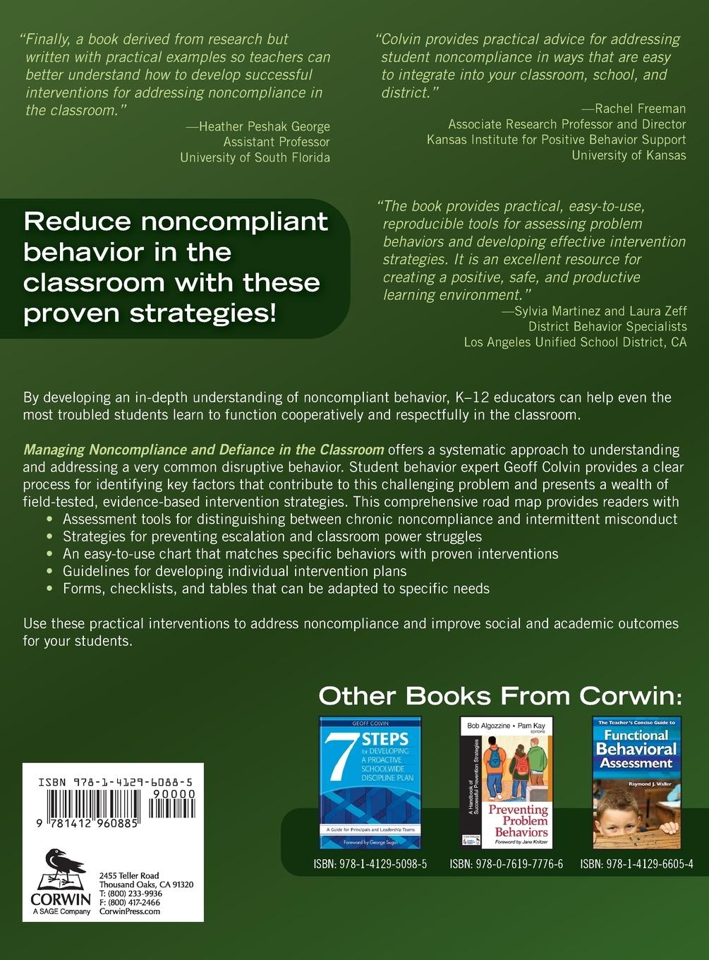 Rückseitencover Managing Noncompliance and Defiance in the Classroom