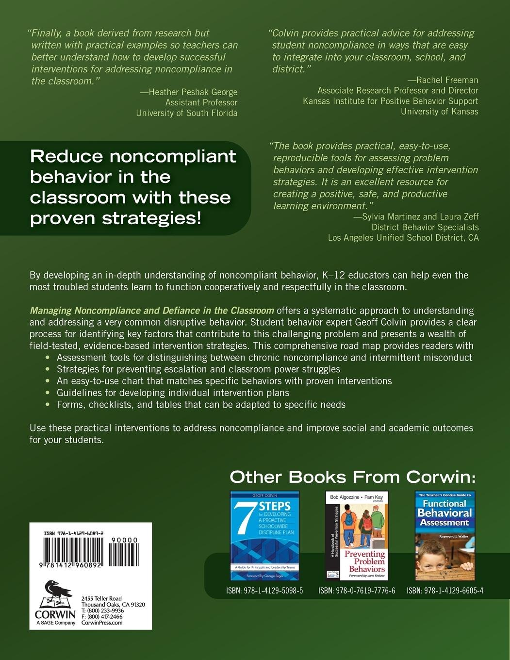 Rückseitencover Managing Noncompliance and Defiance in the Classroom