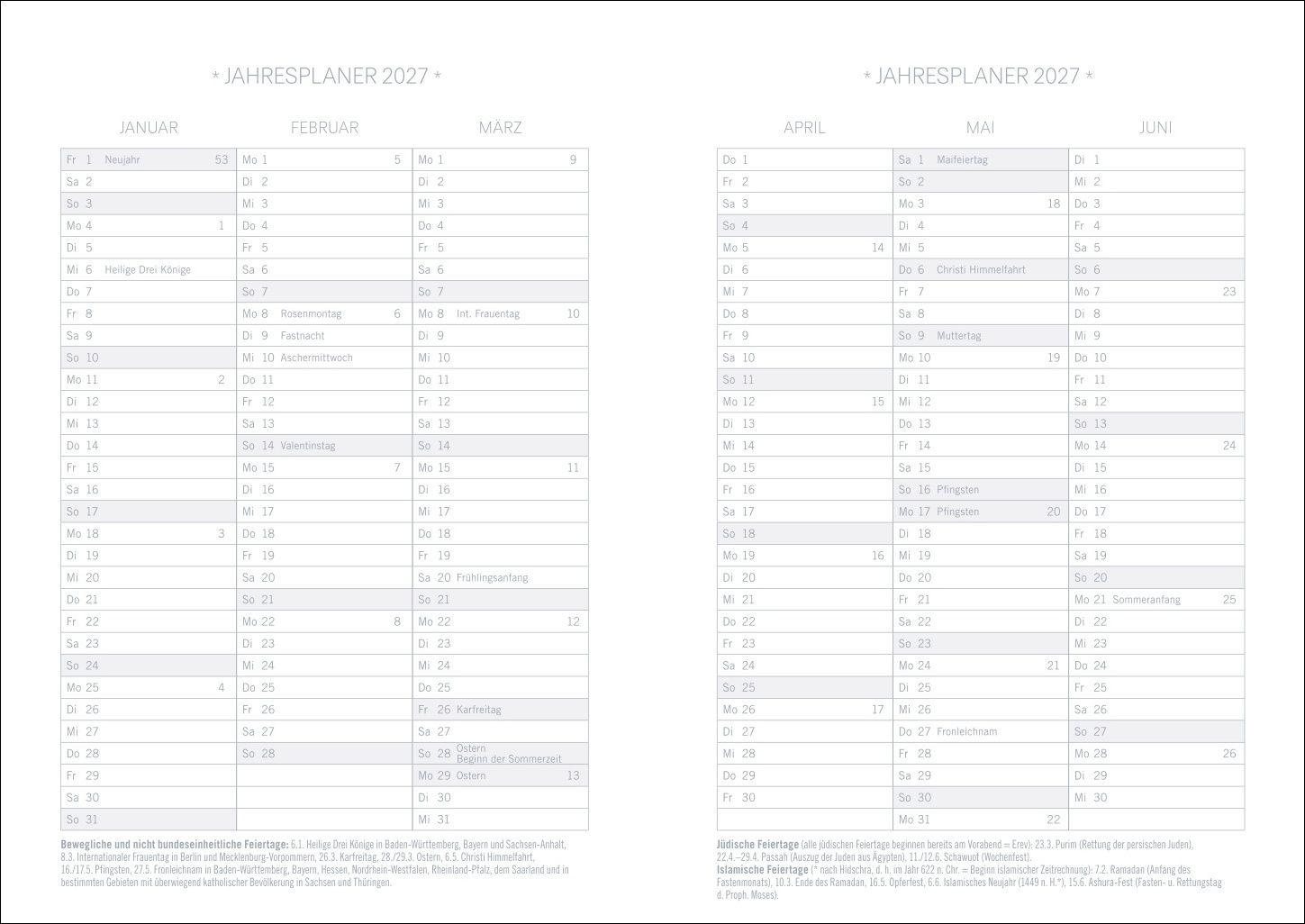 Beispielinhalt (Bild) Design Diary Frida 2027