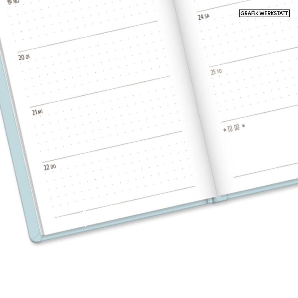 Beispielinhalt (Bild) Terminplaner Lederlook 2027 Hellblau