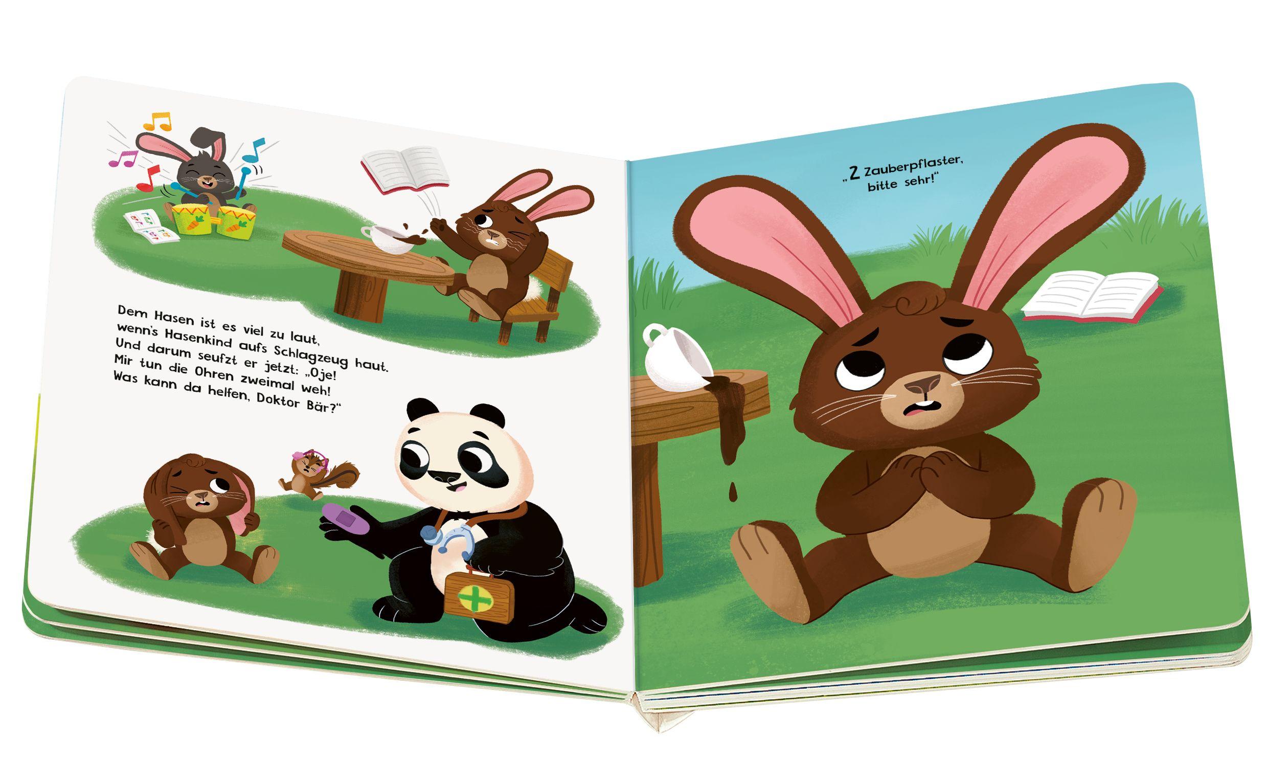 Beispielinhalt (Bild) Play+ Mein lustiges Spielbuch Pflaster her, sagt Doktor Bär - ab 2 Jahre