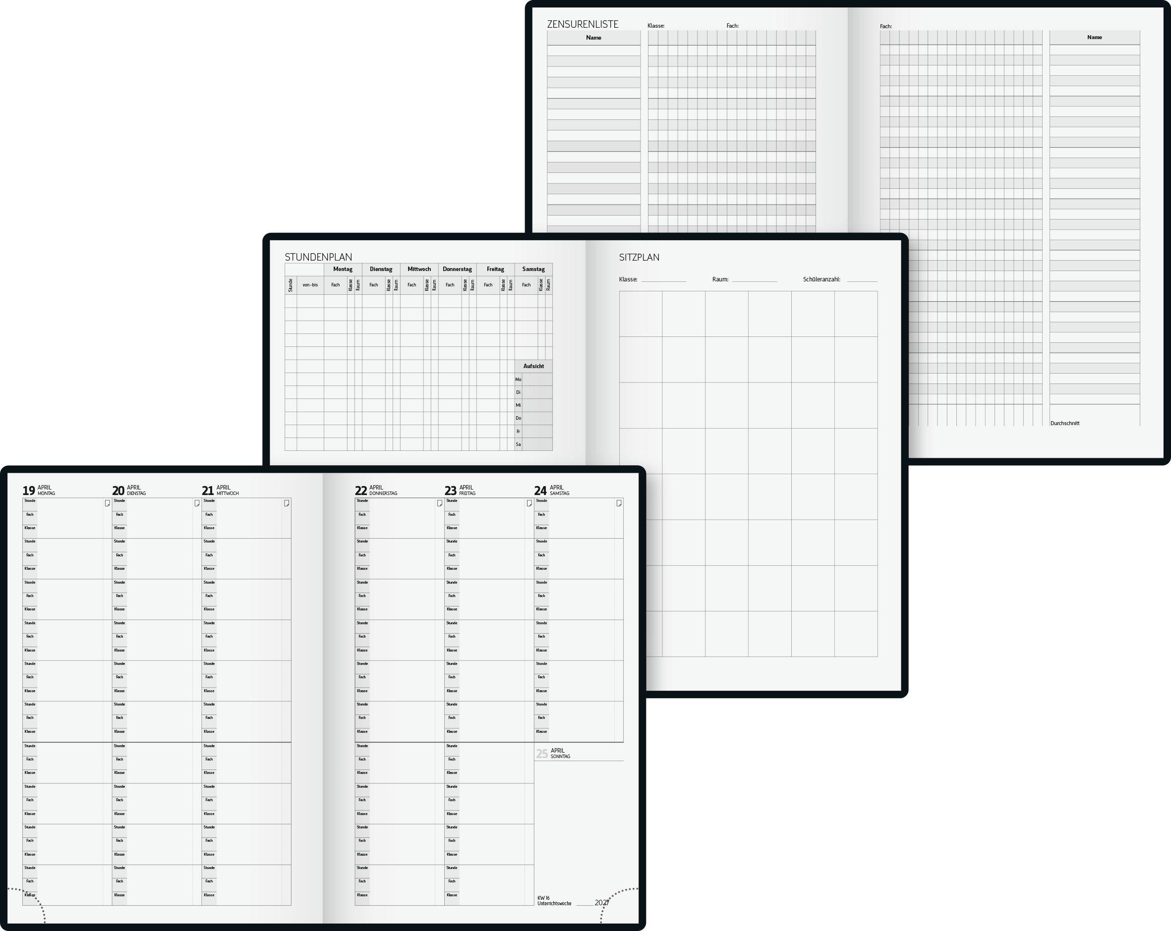 Beispielinhalt (Bild) Termin- & Unterrichtsplaner 2026/2027 | A5, Kunststoff, schwarz