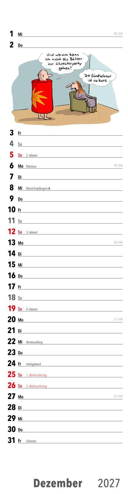 Beispielinhalt (Bild) Fiese Bilder Streifenkalender 2027: Monatskalender für die Wand