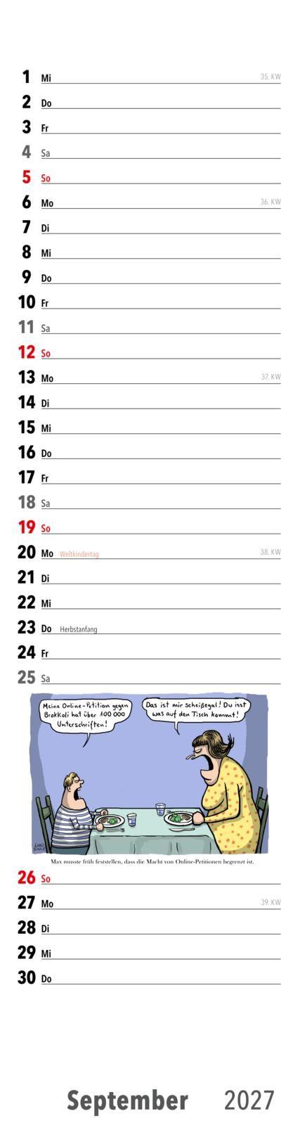 Beispielinhalt (Bild) Fiese Bilder Streifenkalender 2027: Monatskalender für die Wand