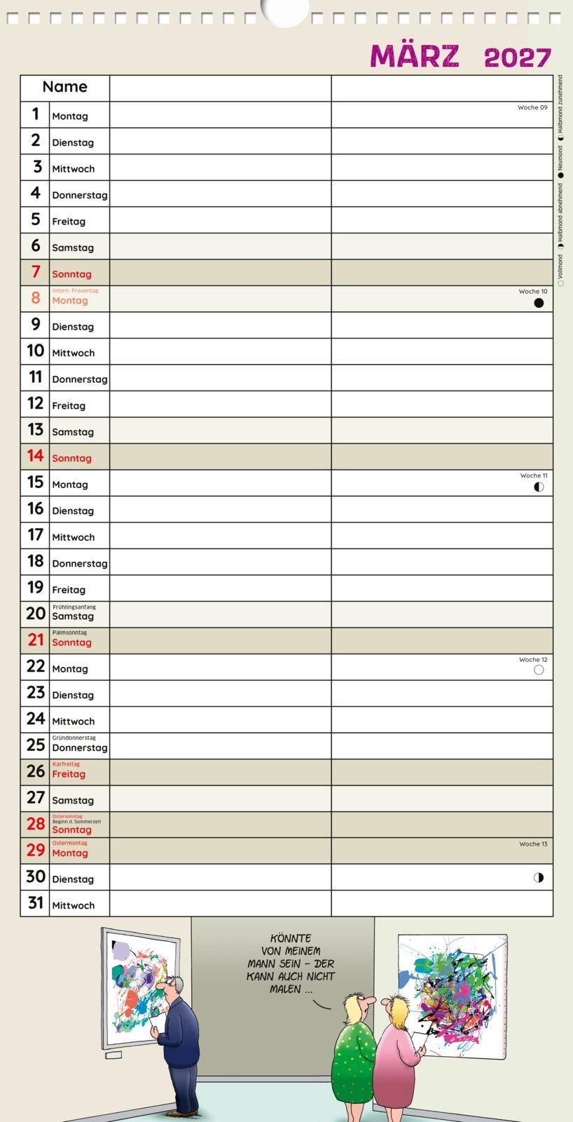 Beispielinhalt (Bild) Uli Stein Timer für zwei 2027: Monatskalender für die Wand