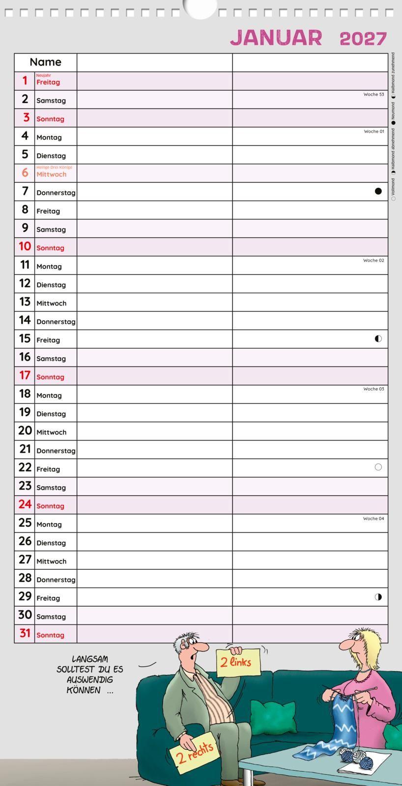 Beispielinhalt (Bild) Uli Stein Timer für zwei 2027: Monatskalender für die Wand