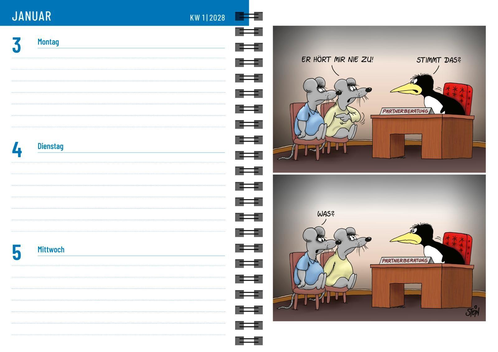 Beispielinhalt (Bild) Uli Stein Senioren-Kalender 2027 mit Spiralbindung und Gummiband