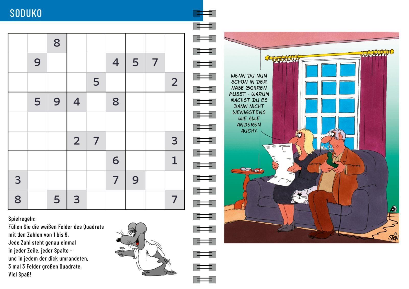 Beispielinhalt (Bild) Uli Stein Senioren-Kalender 2027 mit Spiralbindung und Gummiband