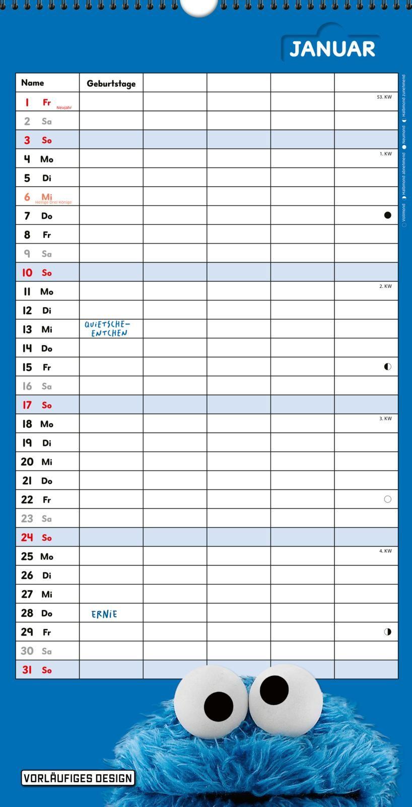 Beispielinhalt (Bild) Sesamstraße Familienkalender 2027