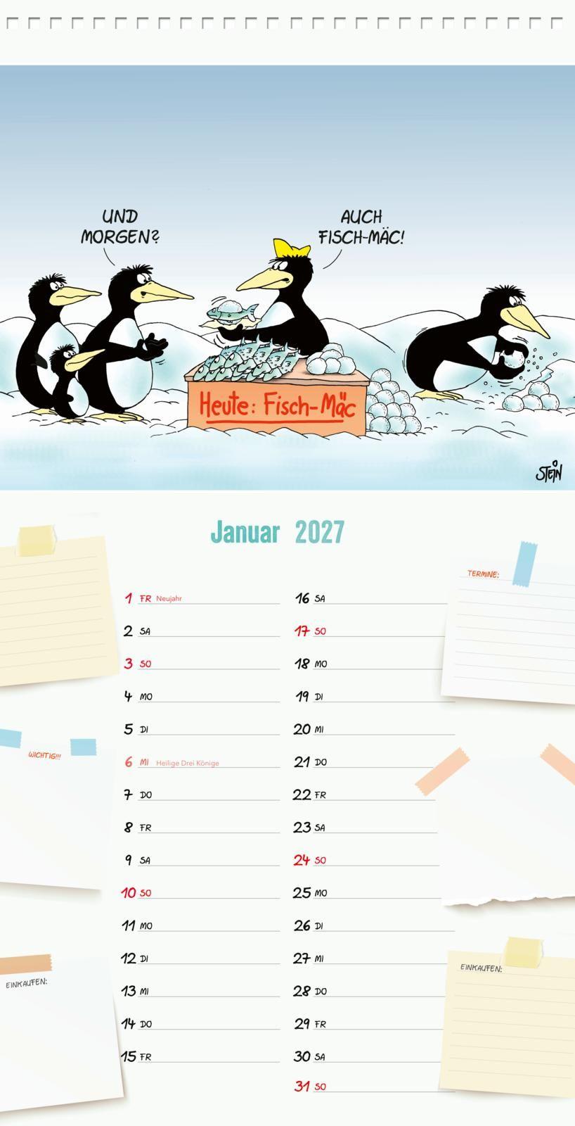 Beispielinhalt (Bild) Uli Stein Küchenkalender 2027: Monatskalender für die Wand