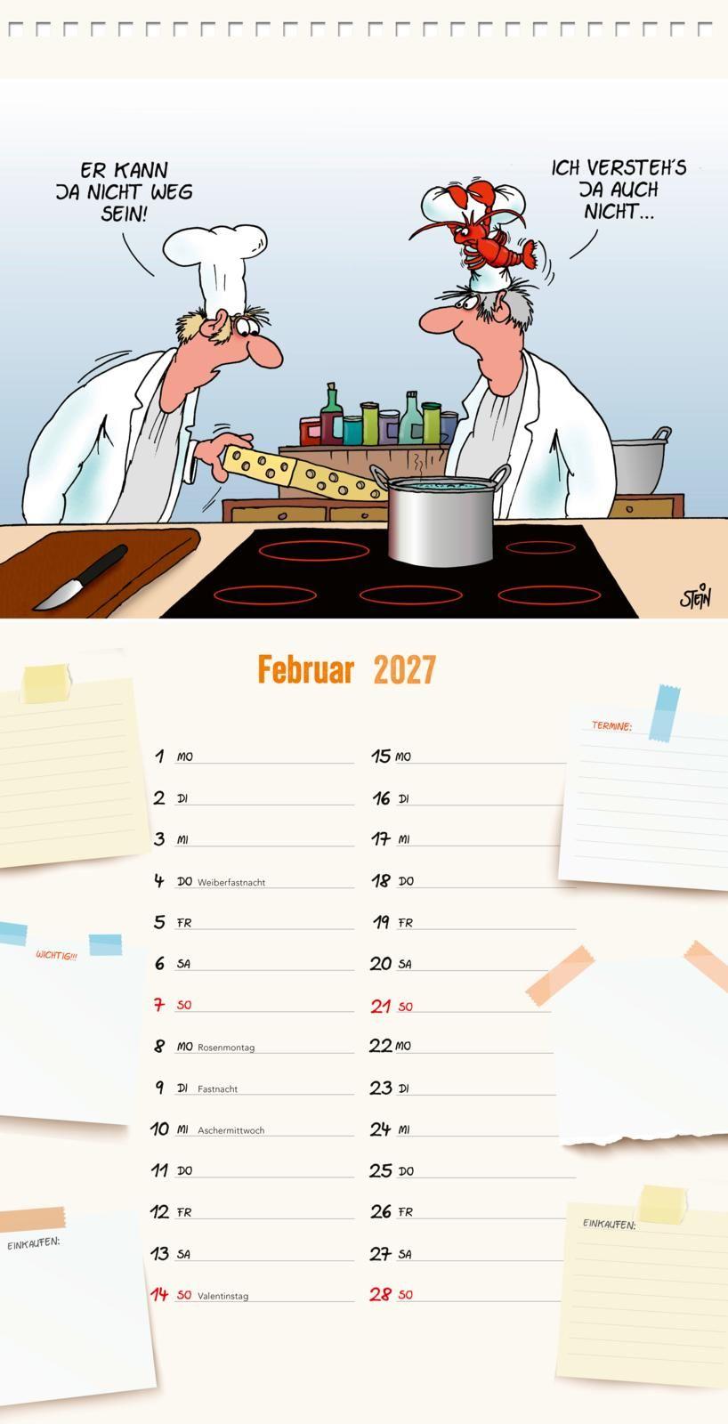 Beispielinhalt (Bild) Uli Stein Küchenkalender 2027: Monatskalender für die Wand