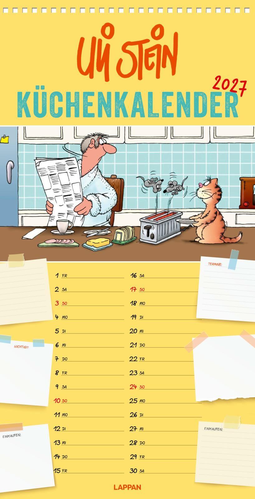 Vorderes Coverbild Uli Stein Küchenkalender 2027: Monatskalender für die Wand
