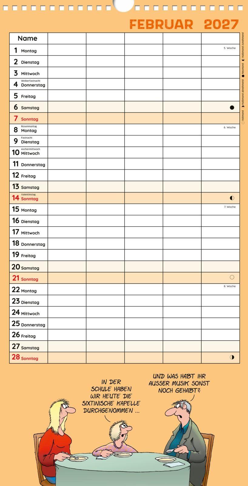 Beispielinhalt (Bild) Uli Stein Familienkalender 2027: Familienplaner mit 5 Spalten