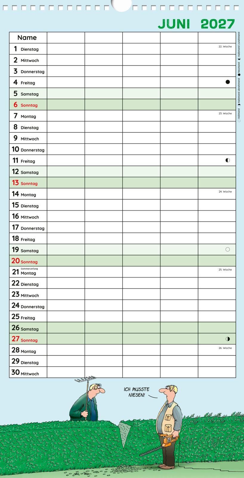 Beispielinhalt (Bild) Uli Stein Familienkalender 2027: Familienplaner mit 5 Spalten