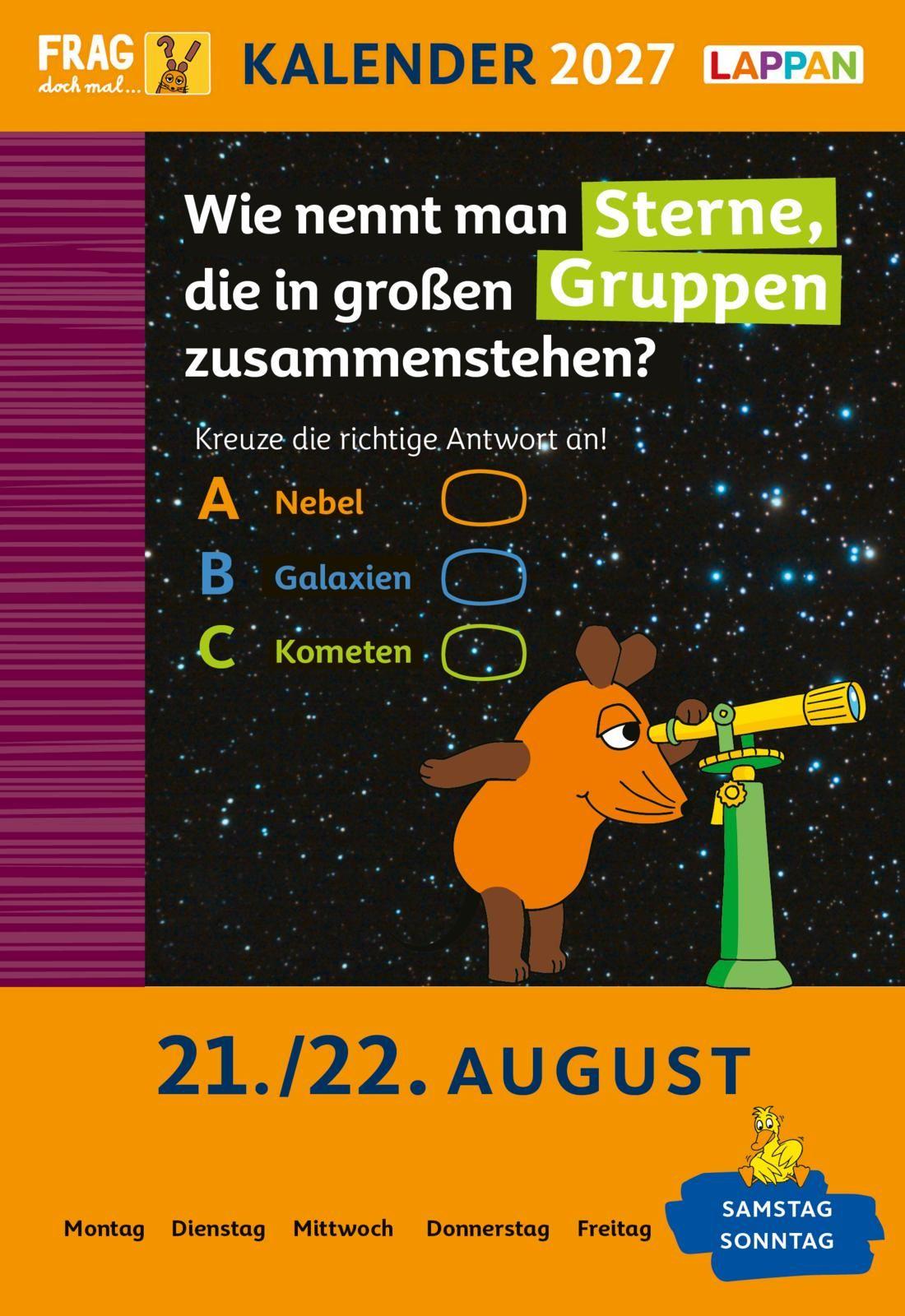 Beispielinhalt (Bild) Frag doch mal ... die Maus: Tageskalender 2027 - Mein Kalender für jeden Tag!