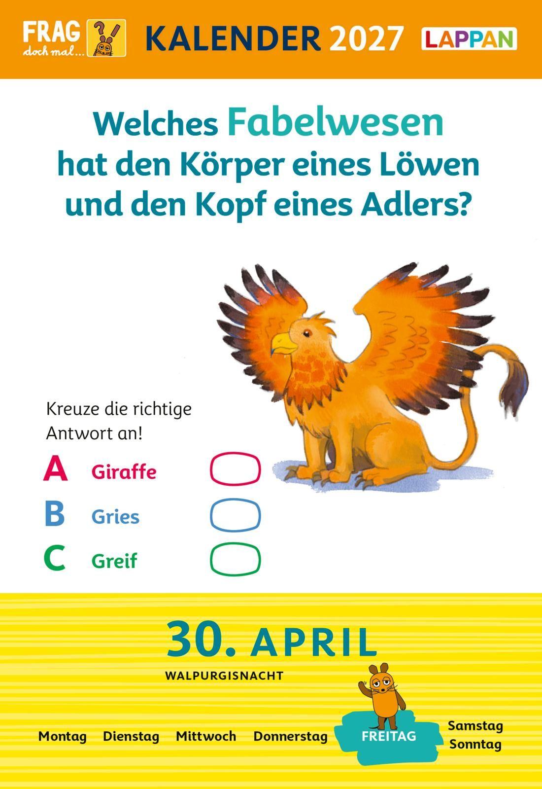 Beispielinhalt (Bild) Frag doch mal ... die Maus: Tageskalender 2027 - Mein Kalender für jeden Tag!