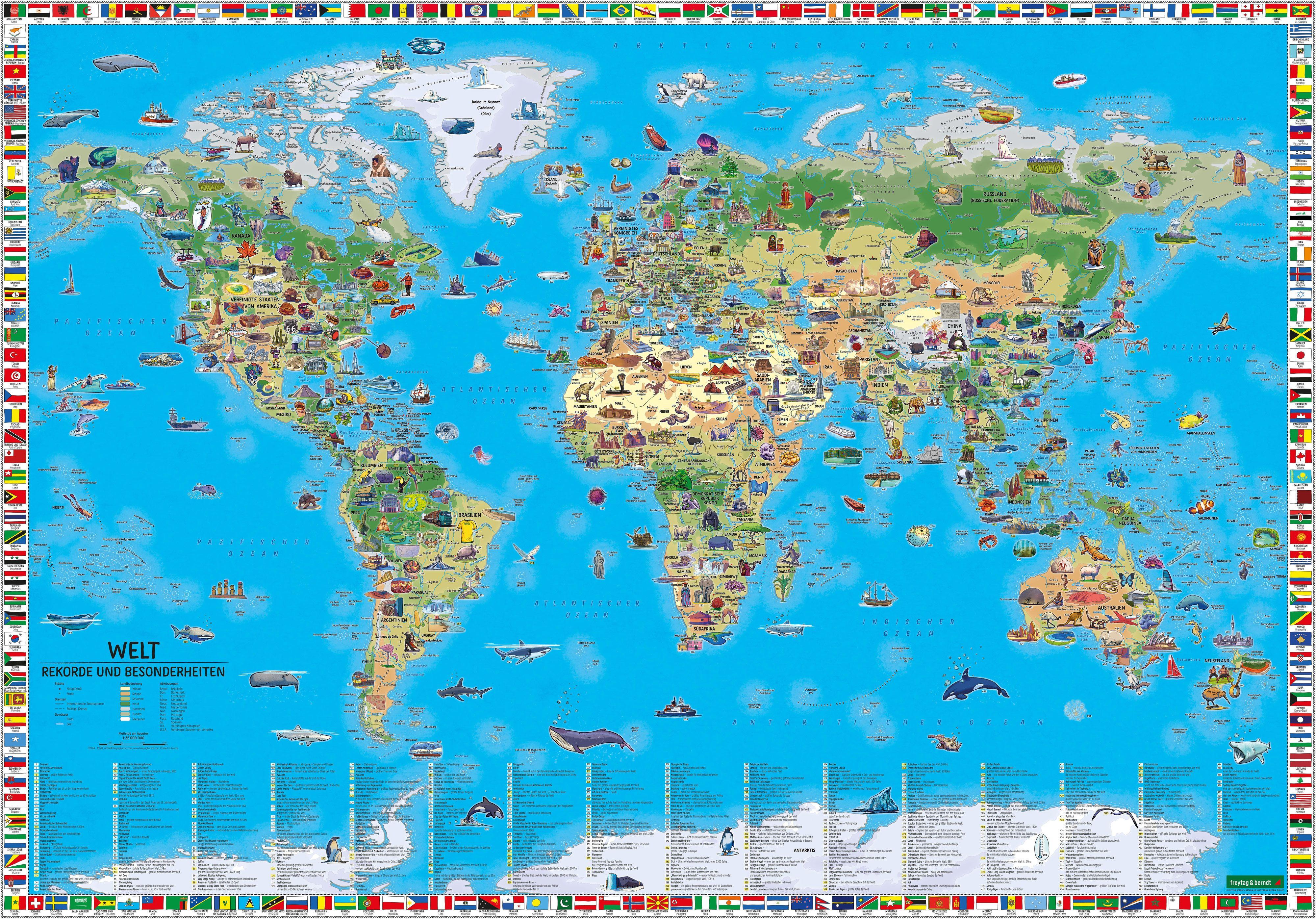 Beispielinhalt (Bild) freytag & berndt Straßenkarte Weltkarte für Kinder 1:22 Mio.