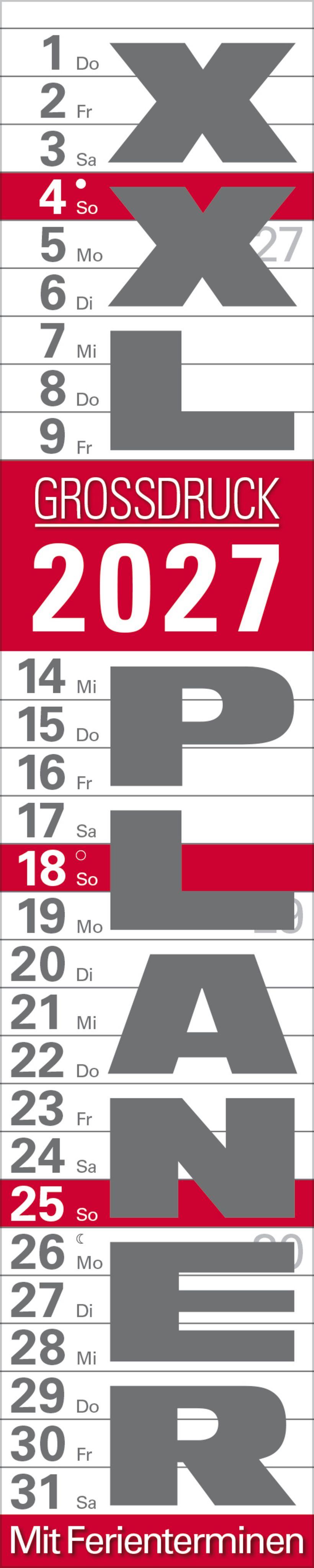Vorderes Coverbild XXL Planer Großdruck rot 2027