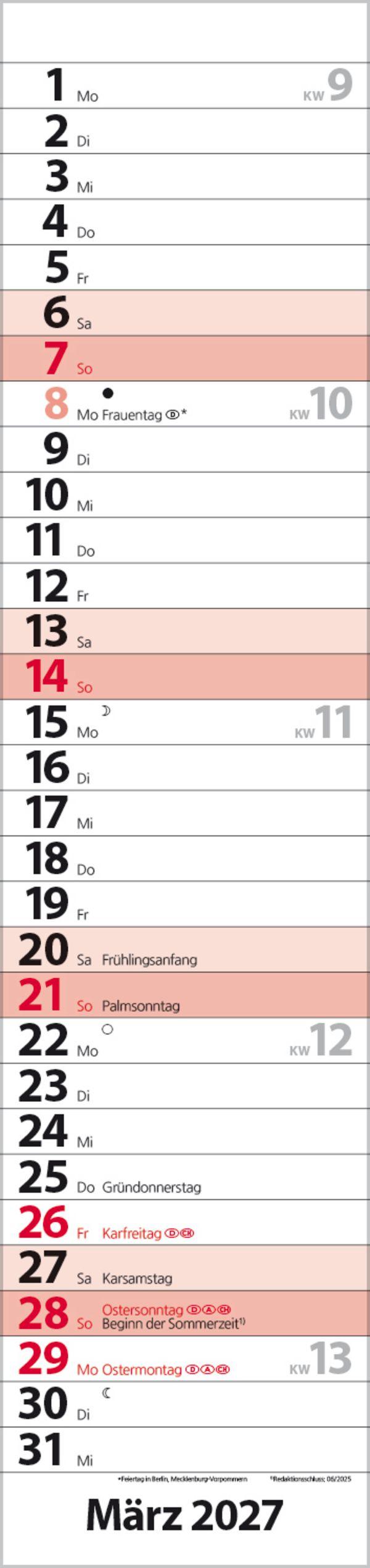 Beispielinhalt (Bild) Streifenplaner Compact Rot 2027