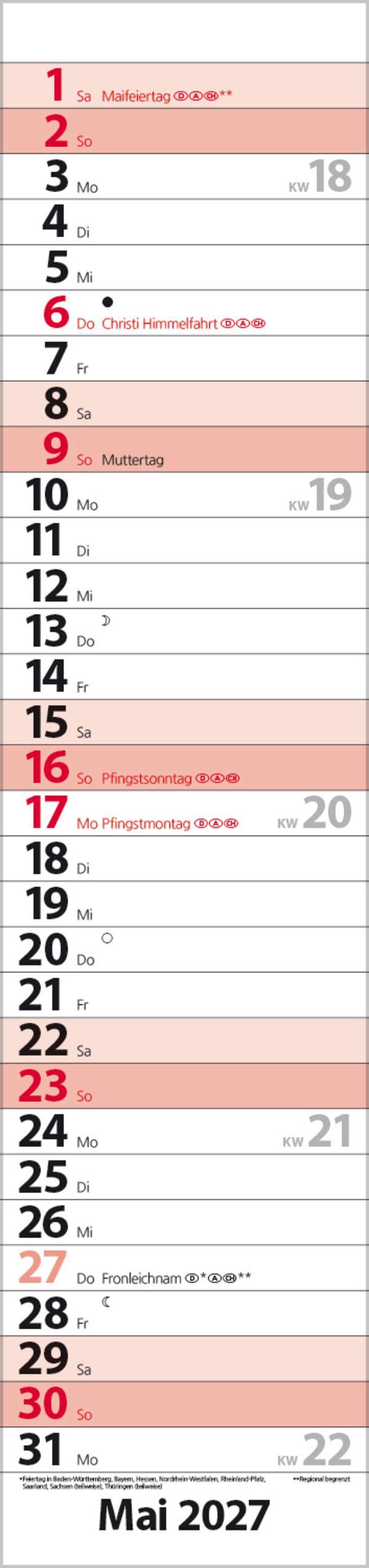 Beispielinhalt (Bild) Streifenplaner Compact Rot 2027