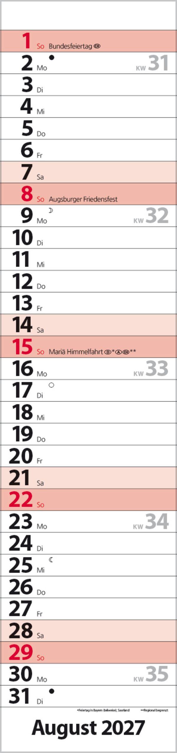 Beispielinhalt (Bild) Streifenplaner Compact Rot 2027