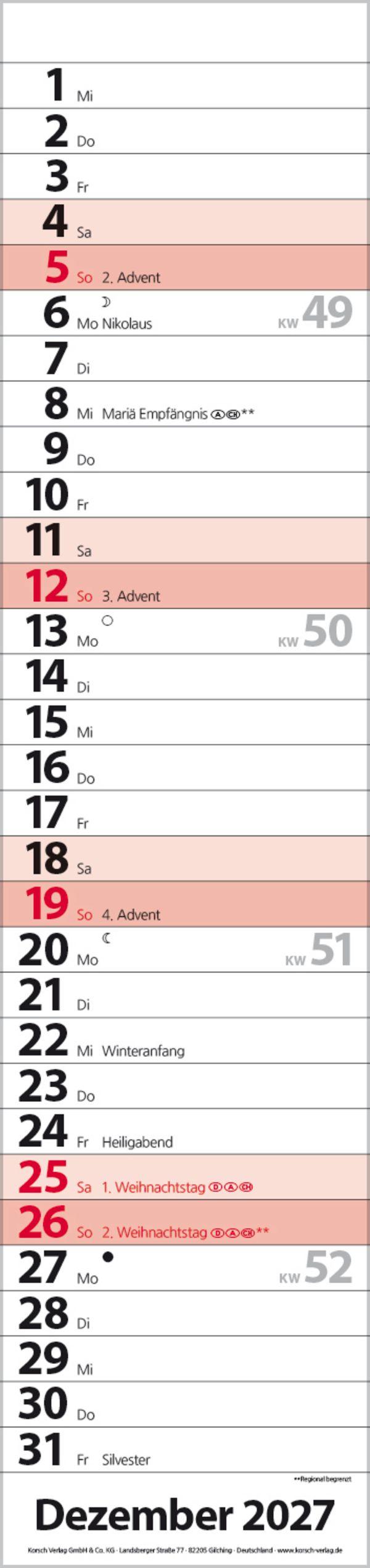 Beispielinhalt (Bild) Streifenplaner Compact Rot 2027
