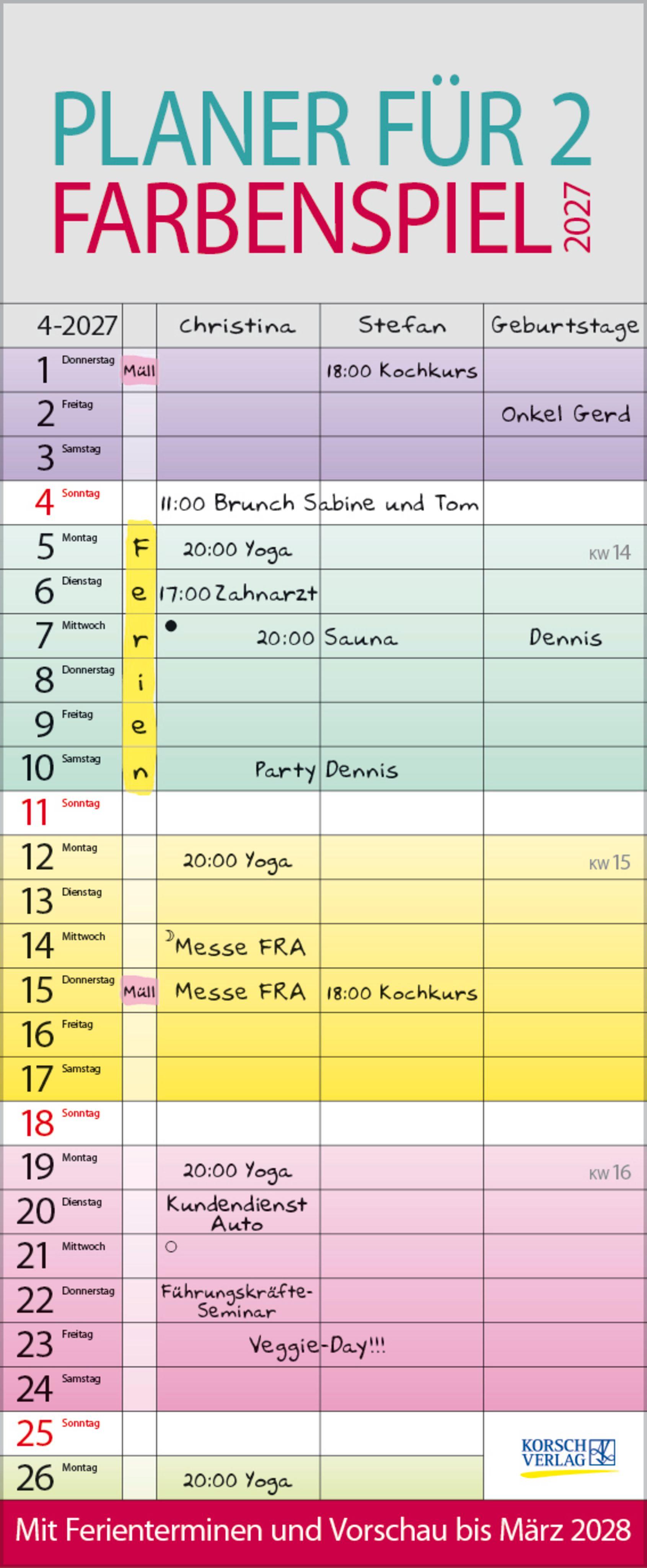 Vorderes Coverbild Farbenspiel - Planer für 2 2027