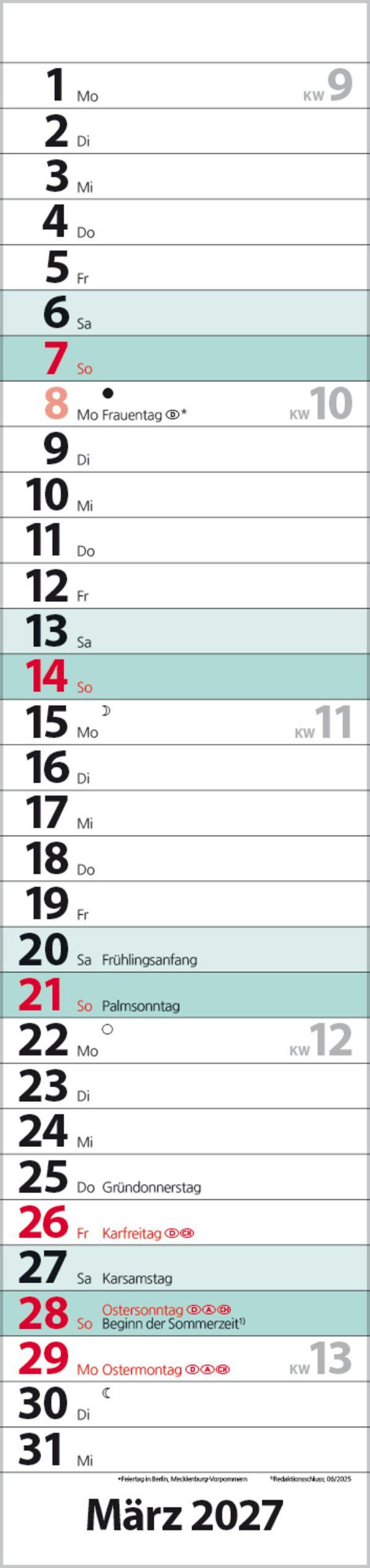 Beispielinhalt (Bild) Streifenplaner Compact Türkis 2027
