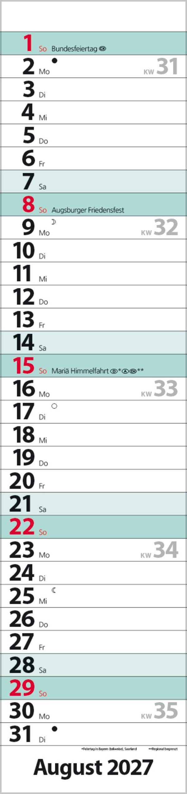 Beispielinhalt (Bild) Streifenplaner Compact Türkis 2027