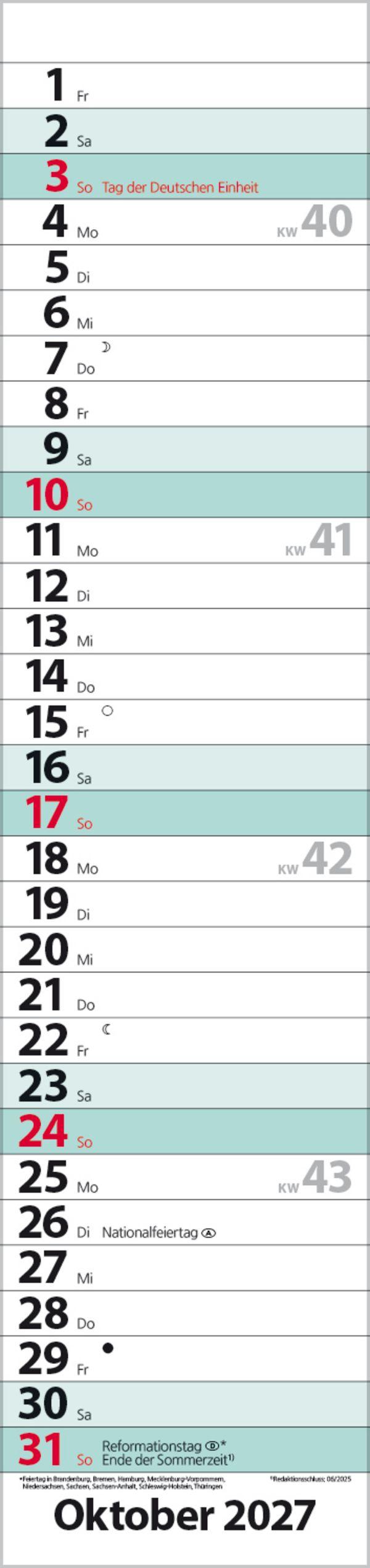 Beispielinhalt (Bild) Streifenplaner Compact Türkis 2027