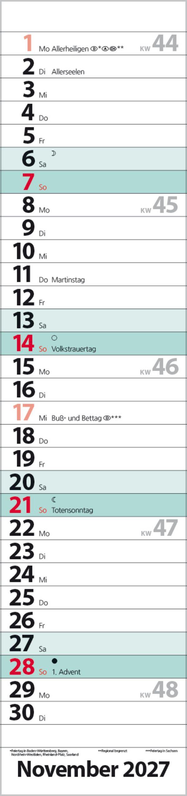 Beispielinhalt (Bild) Streifenplaner Compact Türkis 2027