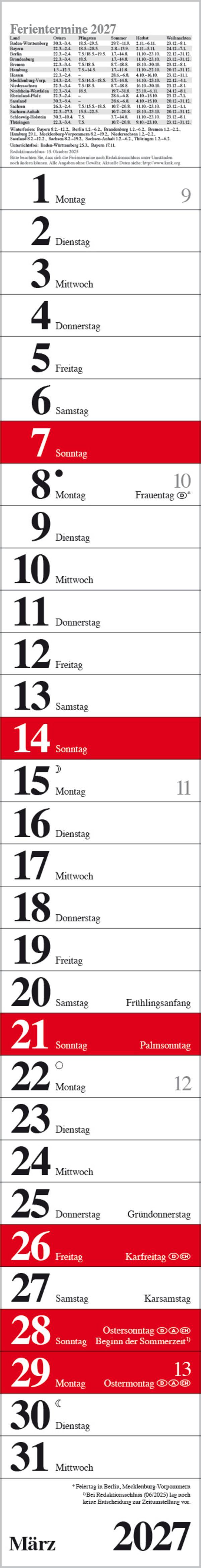 Beispielinhalt (Bild) Streifenplaner Praktika Rot 2027