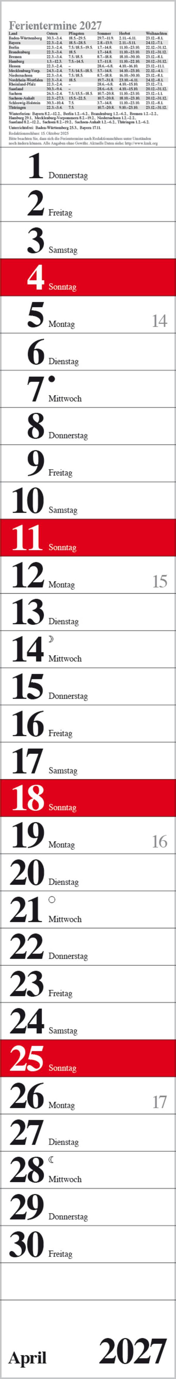 Beispielinhalt (Bild) Streifenplaner Praktika Rot 2027