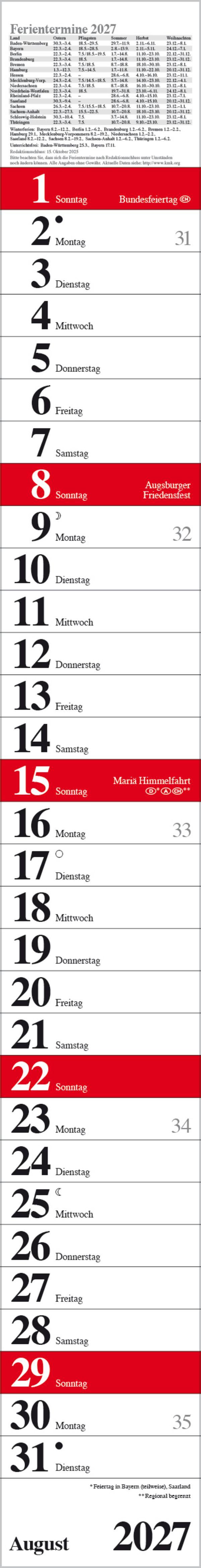 Beispielinhalt (Bild) Streifenplaner Praktika Rot 2027