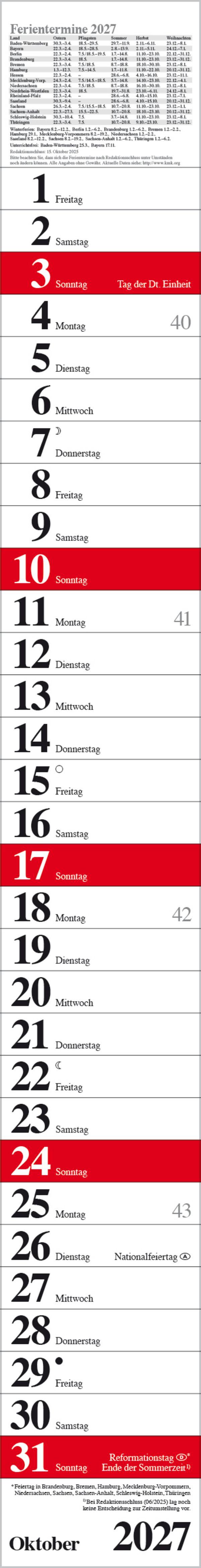 Beispielinhalt (Bild) Streifenplaner Praktika Rot 2027