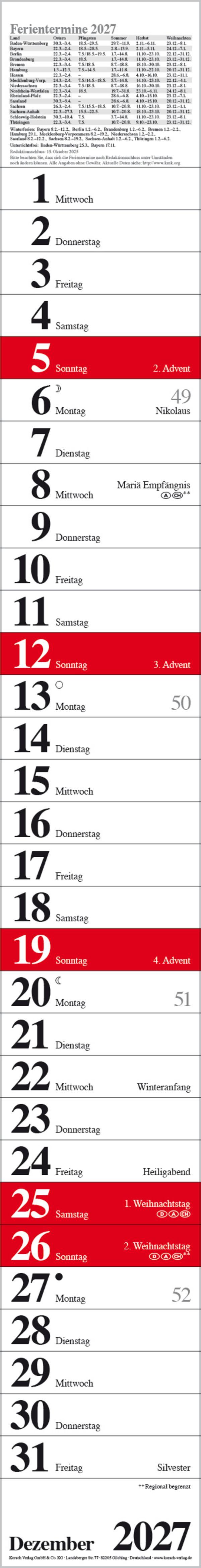 Beispielinhalt (Bild) Streifenplaner Praktika Rot 2027