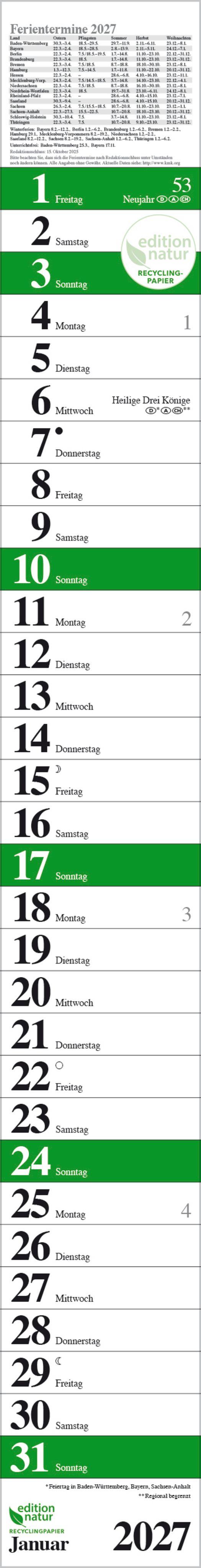 Vorderes Coverbild Streifenplaner Praktika Grün Recyclingpapier 2027