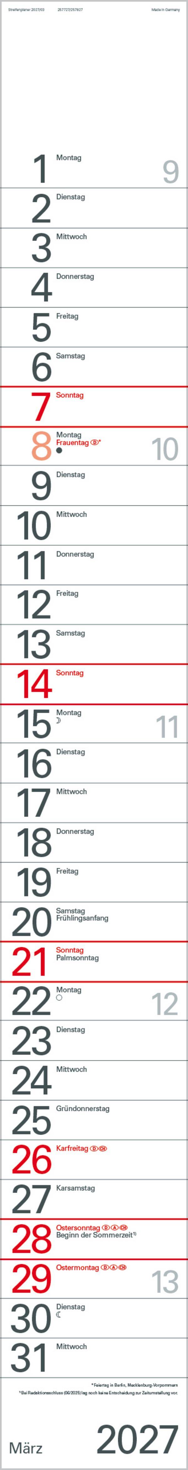 Beispielinhalt (Bild) Streifenplaner Rot 2027