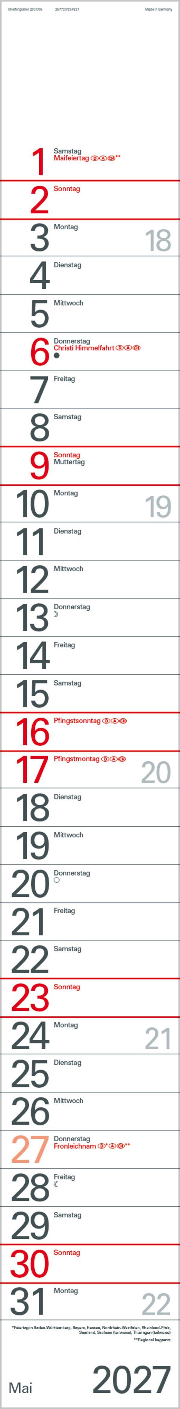 Beispielinhalt (Bild) Streifenplaner Rot 2027