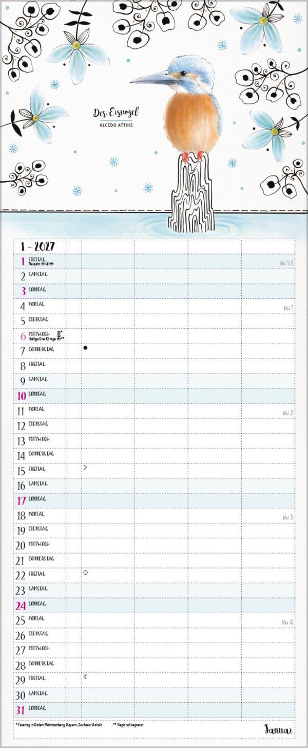Beispielinhalt (Bild) Familienplaner Pretty Birds 2027