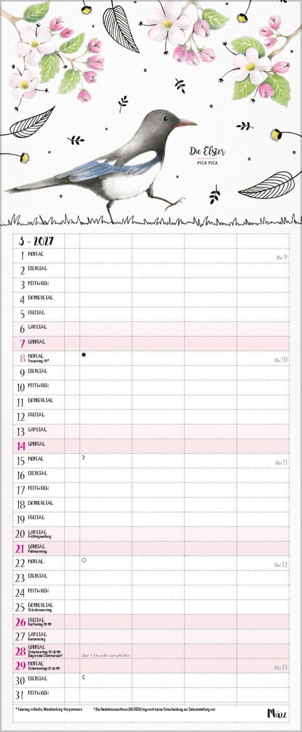 Beispielinhalt (Bild) Familienplaner Pretty Birds 2027