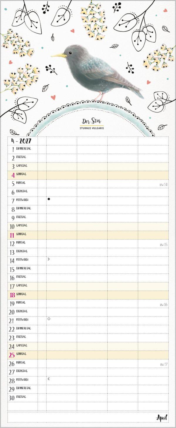Beispielinhalt (Bild) Familienplaner Pretty Birds 2027