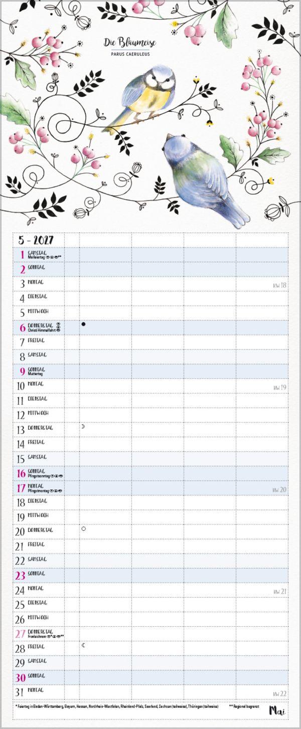 Beispielinhalt (Bild) Familienplaner Pretty Birds 2027