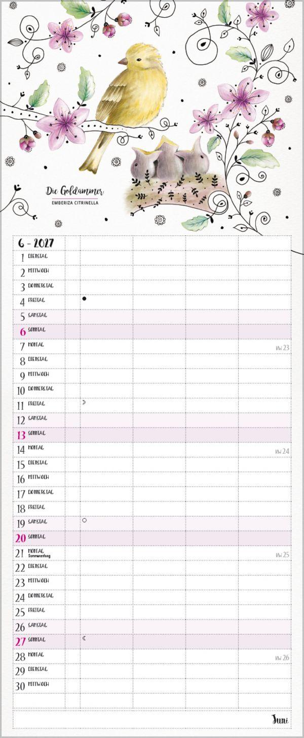 Beispielinhalt (Bild) Familienplaner Pretty Birds 2027