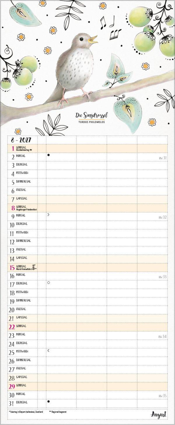 Beispielinhalt (Bild) Familienplaner Pretty Birds 2027